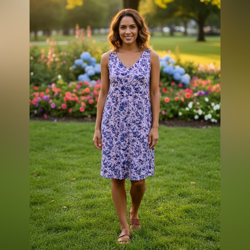 GAP Lavendar & Navy Sleeveless Midi Length Dress